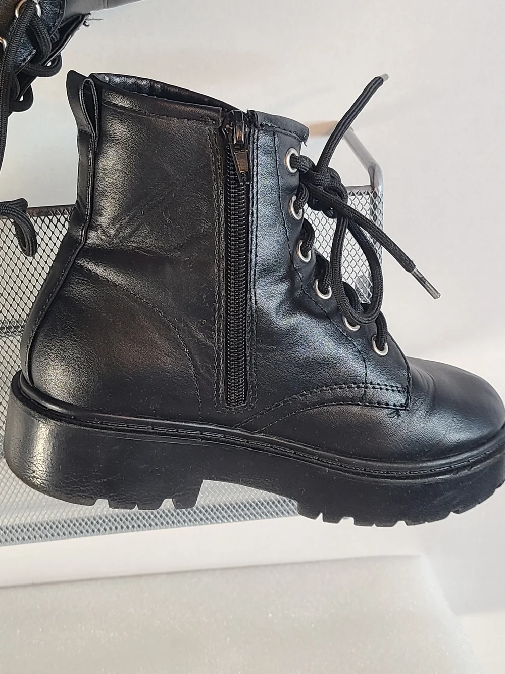 Kids Black Lace-Up Ankle Boots with Side Zipper